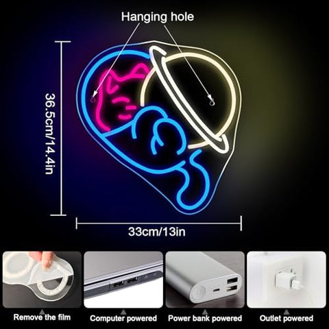 Horseneon Astronomical Planet Cat Neon Sign Animal Neon Light for Bedroom USB Dimmer Neon Sign for Wall Cat Lovers Kid's Room Living Room Bar
