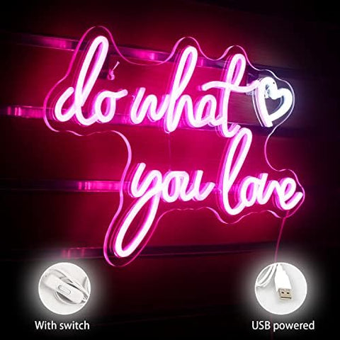SIGNSHIP Do What You Love Neon Sign Pink LED Words Neon Light Wall Decorative Sweet LED Light Letter Led Sign for Bedroom Bar Wedding Birthday Party Valentine's Day Christmas Decor Gift