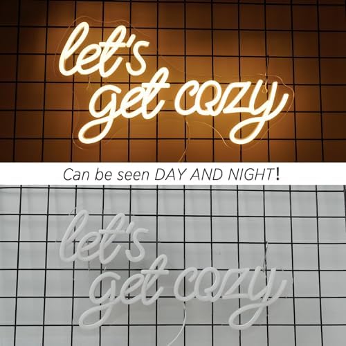 Horseneon Let's Get Cozy Neon Light Sign Warm White Letter Neon Lights Led Neon Sign for Wall USB Dimmable Neon Lights for Bedroom Bar Cafe Club Salon Store Party