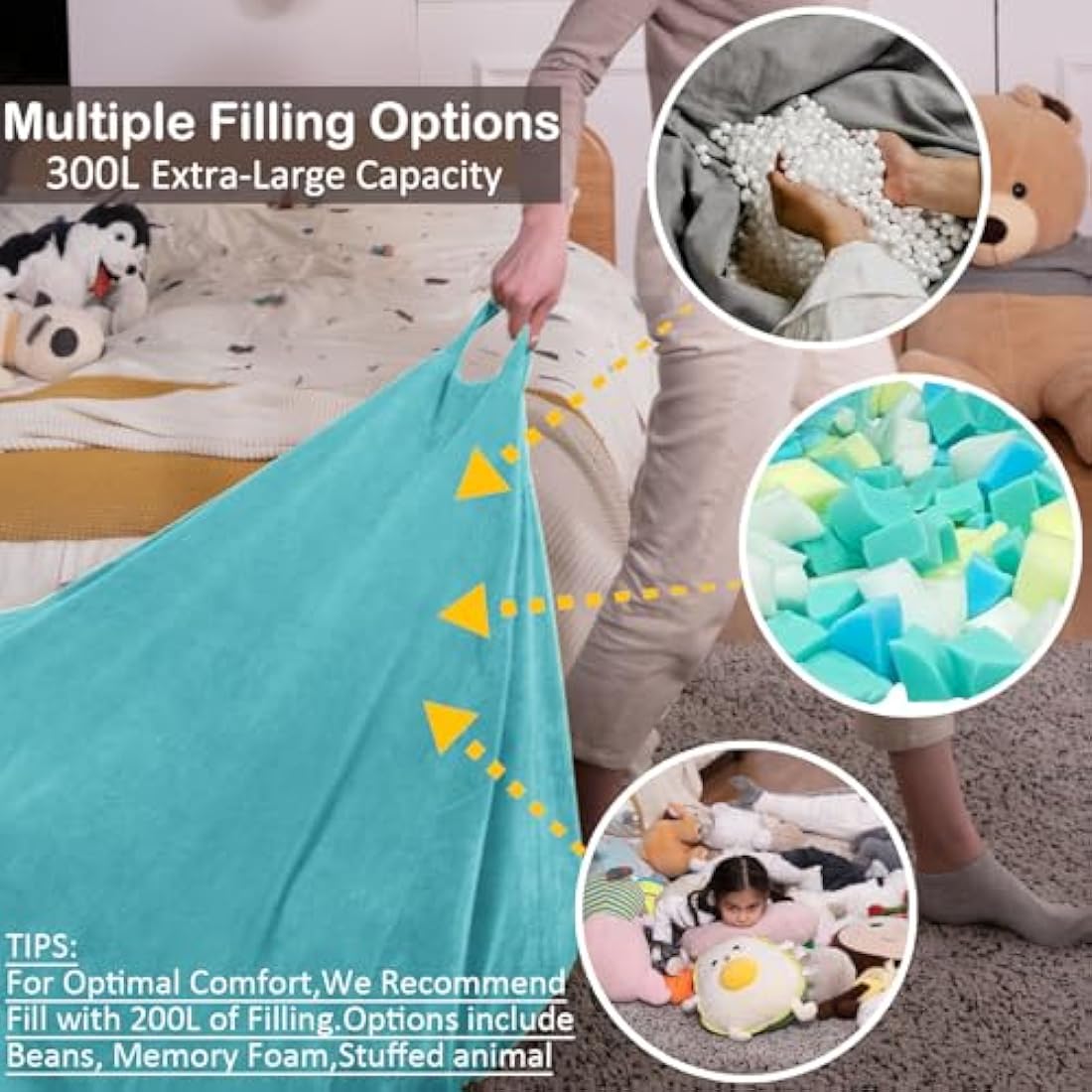 Nobildonna Storage Soft Toy Bean Bag Chair Cover Only Without Filling for Kids Adults. Lazy Sofa Beanbag Stuffed Animal (110x89cm)