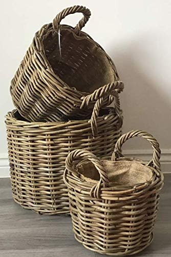 Round Log/Kindling/Storage Basket, Hessian Lined, Excellent Quality, Very Strong Kuba Rattan (Large)