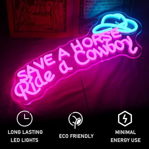Ineonlife Cowboy Hat Neon Sign for Wall Decor, Save a Horse Neon Signs Dimmable Led Signs USB Connectivity Neon Light for Living Room Man Cave Bar Recreation Room Decoration, Western Cowboy Gift