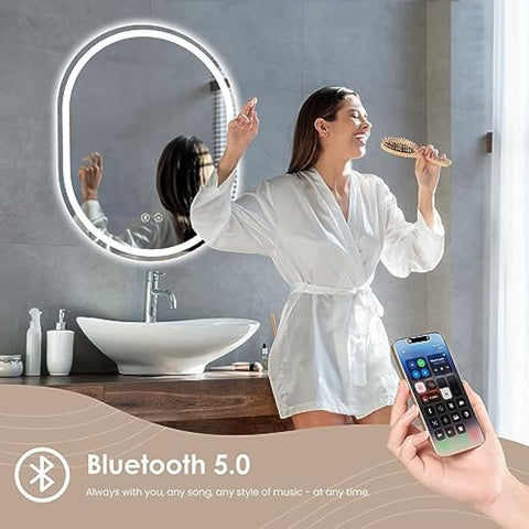Dripex 500 x 700 mm Bluetooth Oval Bathroom LED Mirror, Illuminated Backlit Wall Mounted Mirror with Demister, Anti-fog, 3 Lighting Modes, Dimming Light, IP44