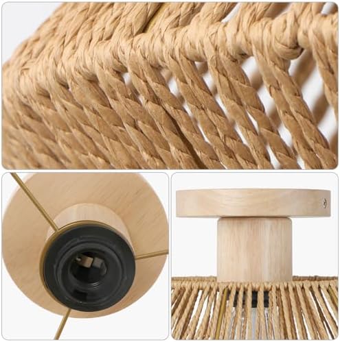 LynPon Bohemian Woven Rattan Ceiling Light, Hand-Worked Cage Chandelier Farmhouse Natural Mini Rattan Lamp for Living Room Bedroom Kitchen Entryway
