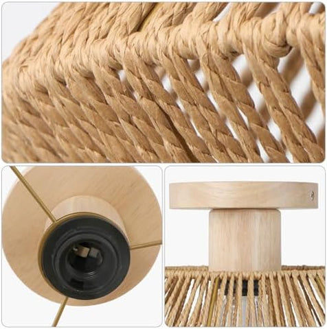 LynPon Bohemian Woven Rattan Ceiling Light, Hand-Worked Cage Chandelier Farmhouse Natural Mini Rattan Lamp for Living Room Bedroom Kitchen Entryway