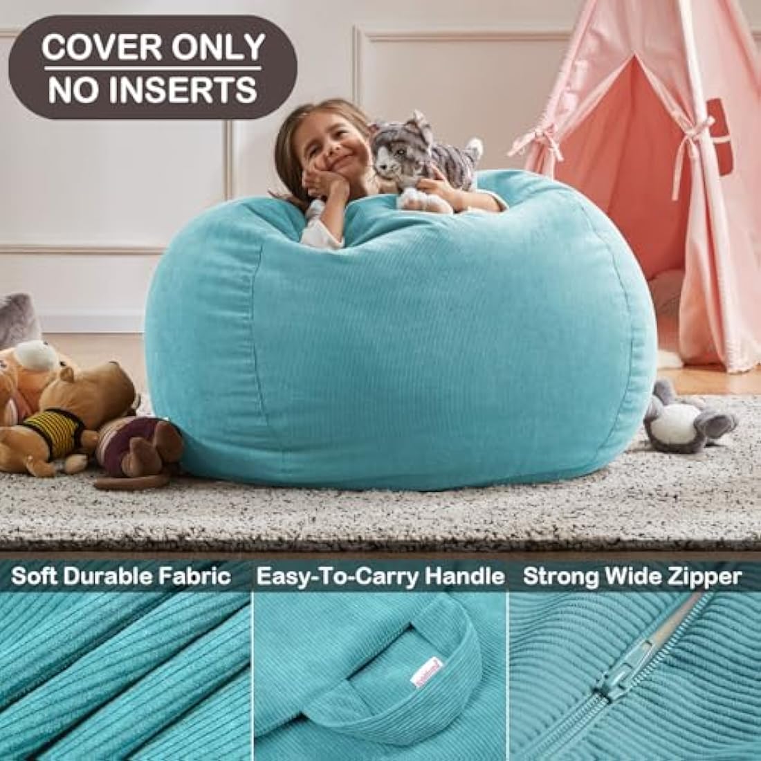 Nobildonna Storage Soft Toy Bean Bag Chair Cover Only Without Filling for Kids Adults. Lazy Sofa Beanbag Stuffed Animal (110x89cm)