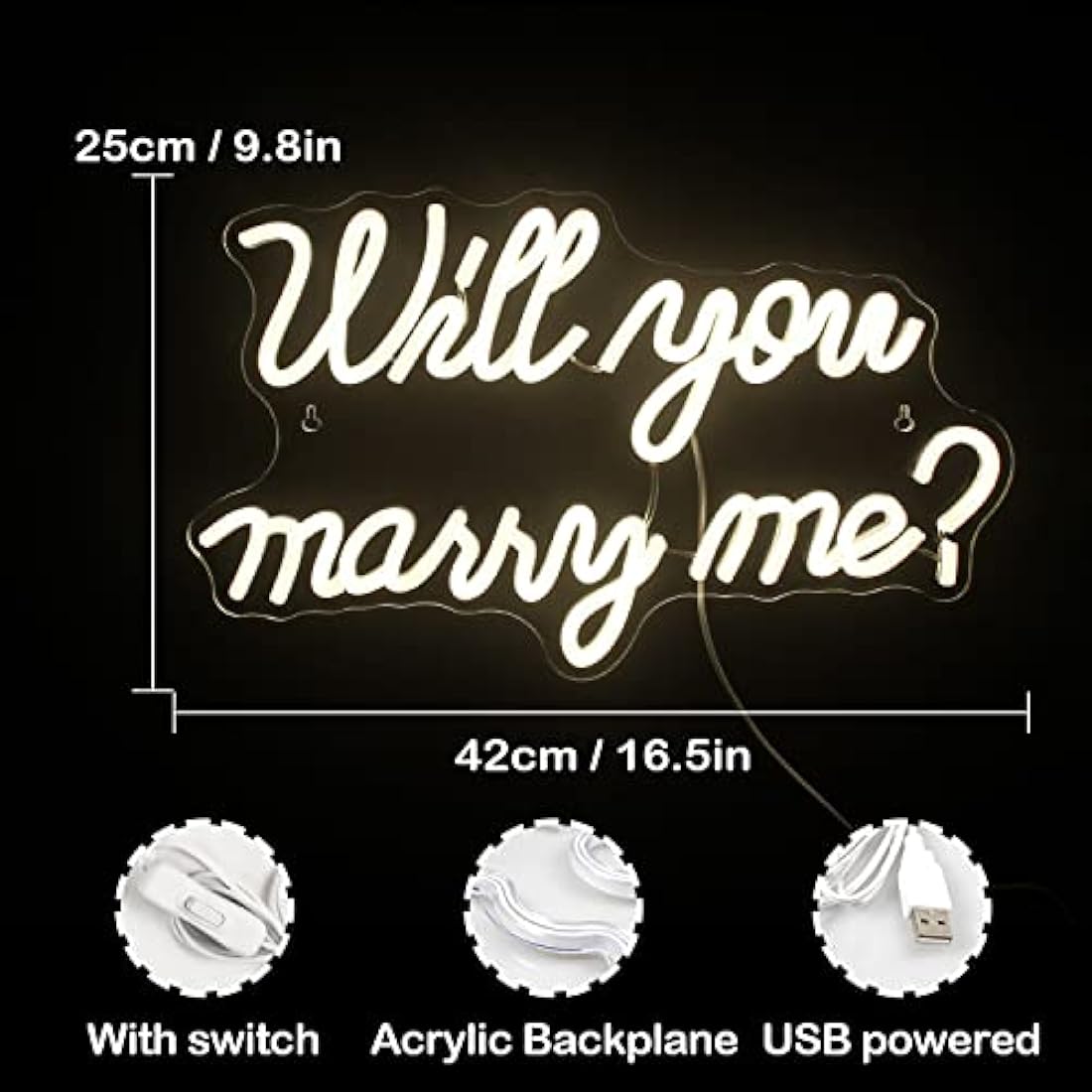 wanxing Will You Marry Me Neon Sign for Wall Decor Wedding LED Letters Neon Sign Powered by USB Light Sign for Proposal Decorations Wedding Party Valentines Day Girlfriend(Warm)