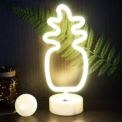 YIVIYAR LED Pineapple Night Light Neon Sign Table Decor for Bedroom, USB/Battery Powered Pineapple Lamp Bedroom Light with Base, Room Decor for Home Christmas Birthday Teenage Girls Gifts(Pineapple)