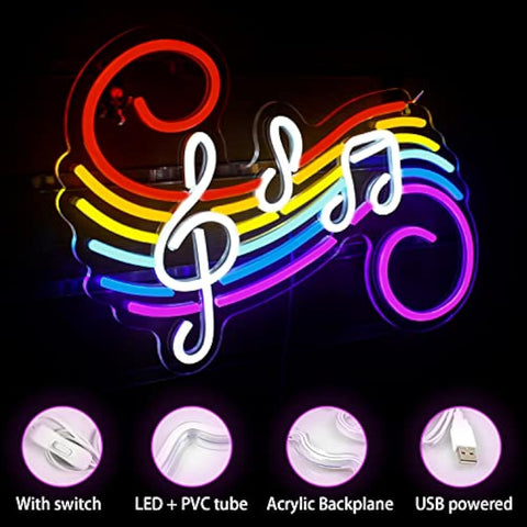 Musical Note Neon Sign LED Neon Light for Wall Decor Musical Note Sign with USB Powered for Bar,Music Party,Nightclub,Studio,Gift