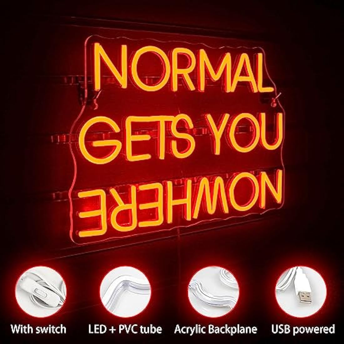 Wanxing Normal Gets You Nowhere Neons Sign, Red LED Neon Light for Wall Decor USB Power Letter Neon Light Sign for Bedroom Pub Home Bar Room Club Party Window Decor