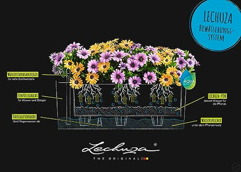 Lechuza BALCONERA Stone 50 Self Watering Planter Plastic Indoor/Outdoor Flower Plant Pot Table and Window Box with Drainage HoleH19 L50 W19 cm