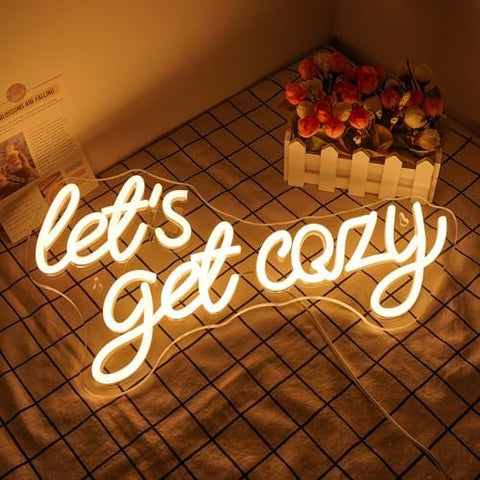 Horseneon Let's Get Cozy Neon Light Sign Warm White Letter Neon Lights Led Neon Sign for Wall USB Dimmable Neon Lights for Bedroom Bar Cafe Club Salon Store Party