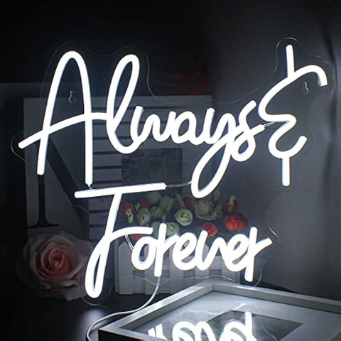Looklight Always Forever Neon Led Sign - White Acrylic Letter USB Night Lamp for Bedroom, Wedding, Engagement, Birthday, Party, Christmas