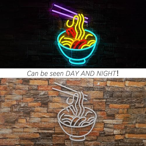 ineonlife Ramen Neon Sign, Blue Bowl Led Neon Lights for Wall Decor, Noodle Light Up Signs for Kitchen Resturant Home Dinning Room Bar Cafe Japanese Noodle Shop Decorations