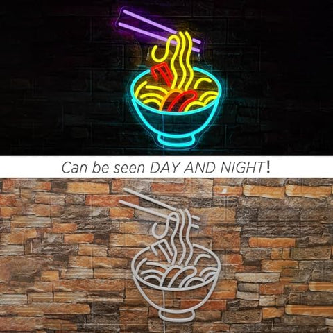 ineonlife Ramen Neon Sign, Blue Bowl Led Neon Lights for Wall Decor, Noodle Light Up Signs for Kitchen Resturant Home Dinning Room Bar Cafe Japanese Noodle Shop Decorations
