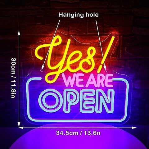 SIGNSHIP Open Neon Sign LED Sign Yes! WE are Open Neon Signs for Wall Decor Yellow&Pink&Blue Open Neon Light Sign Light Up Sign for Bar Restaurant Hotel Shop Club Decor