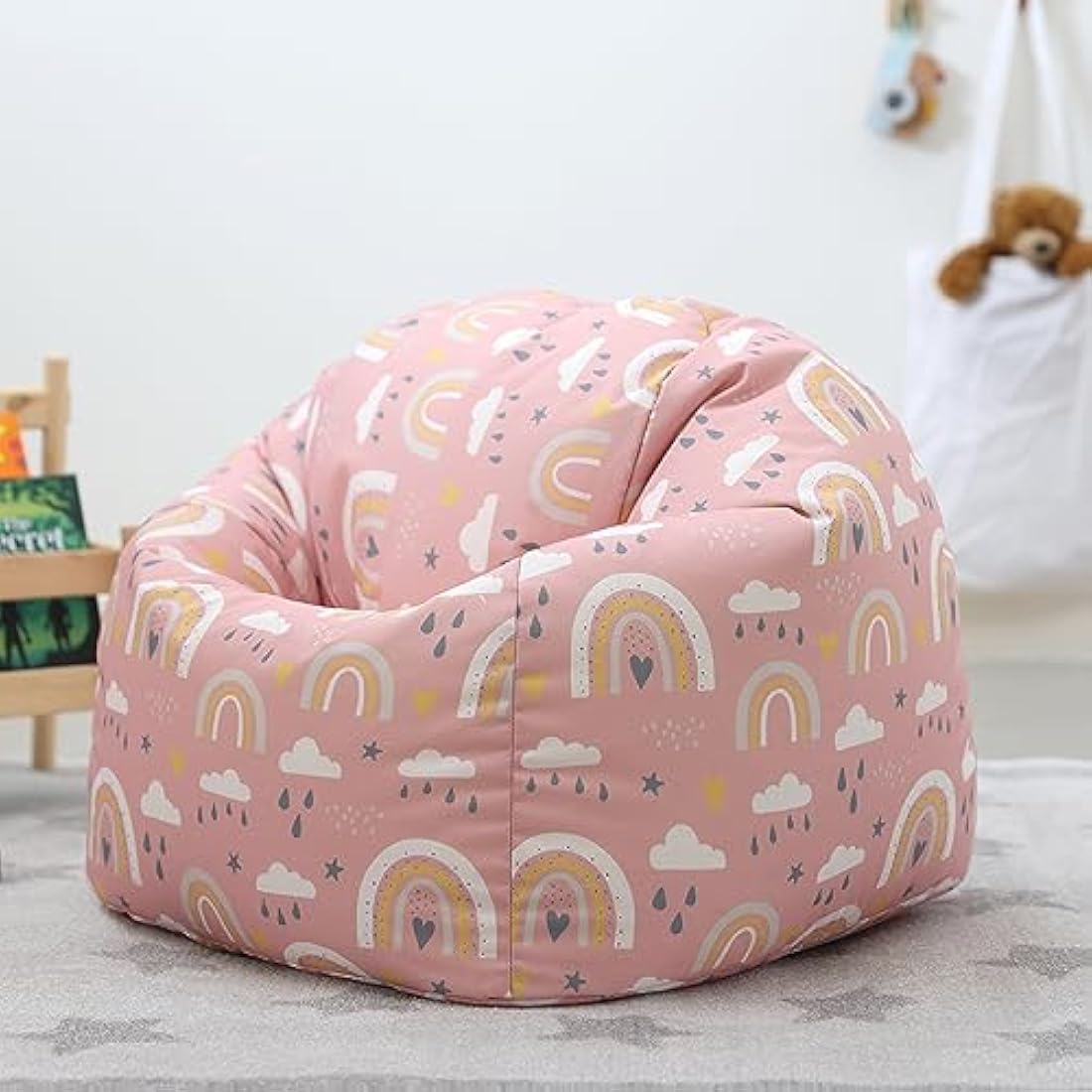 icon Rainbow Print Kids Bean Bag, Kids Bean Bag Chair with Filling Included for Girls and Boys, Childs Chair, Beanbags for Children, Nursery Décor, Playroom Décor, Bedroom Accessories