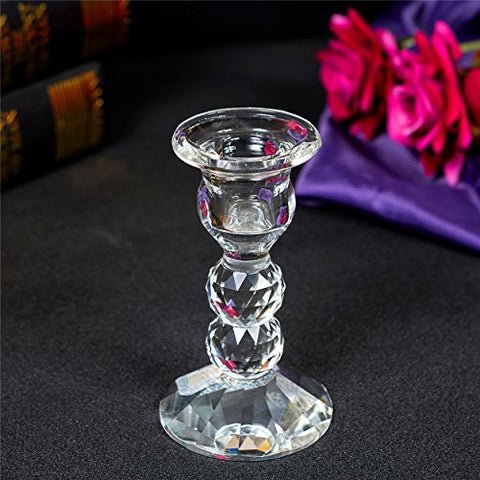 London Boutique Set 2 Decorative Gift Present Crystal Dinner Candle Tealight Candle Holder (7601-1 Dinner candle Holder)