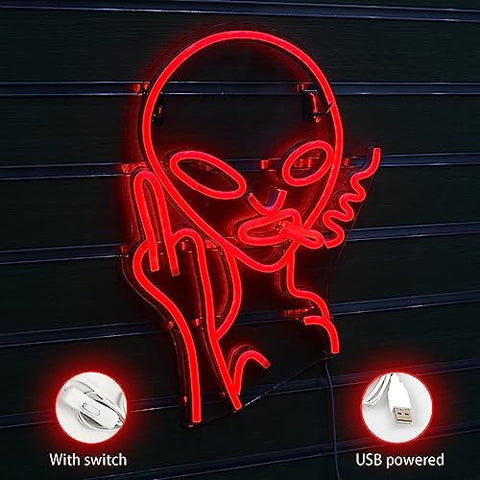 SIGNSHIP Alien Neon Light Sign for Wall Decor USB Decorative Led Neon Signs Novel Red Alien Led Sign for Home Kids Room, Bar, Club, Bedroom, Party