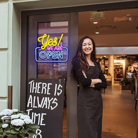 SIGNSHIP Open Neon Sign LED Sign Yes! WE are Open Neon Signs for Wall Decor Yellow&Pink&Blue Open Neon Light Sign Light Up Sign for Bar Restaurant Hotel Shop Club Decor