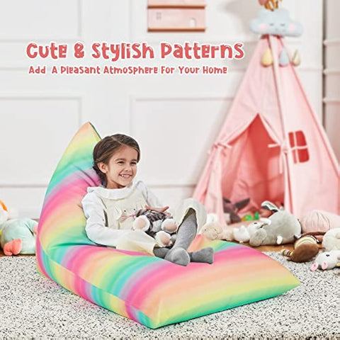 Nobildonna Stuffed Animal Storage Bean Bag Chair Cover Only for Kids and Adults, Extra Large Beanbag Without Filling Plush Toys Holder and Organizer- Premium Canvas 250L (Rainbow Stripes)