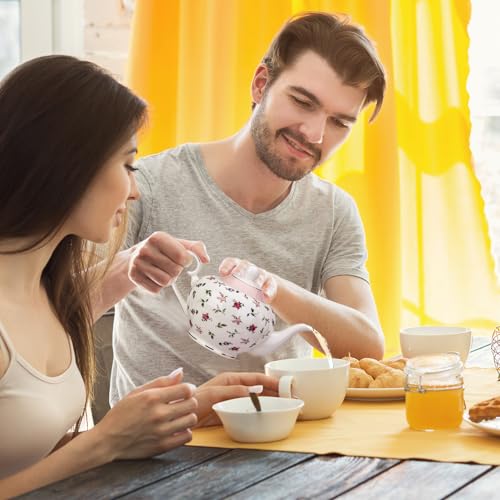 London Boutique teapot with Infuser - Tea Pot infusers for Loose Tea -700ml Capacity Perfect 2 Cup teapot -Easy Grab Handle Teapots (Roses Pink)