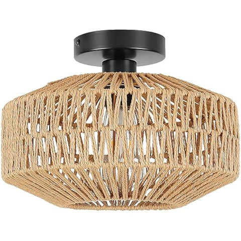 Schindora Boho Rattan Ceiling Lights,Vintage Chandeliers Ceiling Light E27 Rustic Braided Basket Lamp Shades Ceiling for Bedroom Living Room Kitchen Dining Hallway,Without Bulb