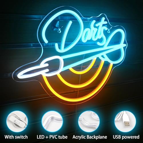 Horseneon Dart Neon Sign, Darts Bar Neon Light Dartboard Neon Light Sign for Wall, Game Led Sign for Pub Home Bar Club Man Cave Restaurant Shop Game Room Decor
