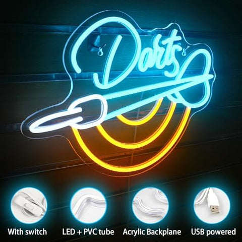 Horseneon Dart Neon Sign, Darts Bar Neon Light Dartboard Neon Light Sign for Wall, Game Led Sign for Pub Home Bar Club Man Cave Restaurant Shop Game Room Decor