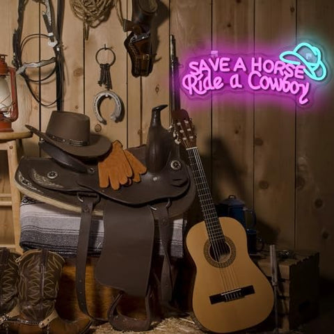 Ineonlife Cowboy Hat Neon Sign for Wall Decor, Save a Horse Neon Signs Dimmable Led Signs USB Connectivity Neon Light for Living Room Man Cave Bar Recreation Room Decoration, Western Cowboy Gift