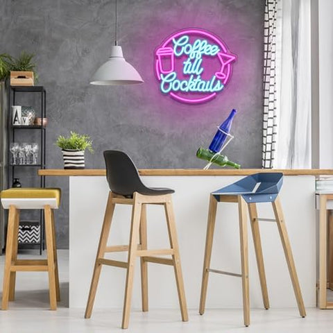 Coffee till Cocktail Neon Signs Blue Pink Led Neon Bar Sign Letter Neon Light Coffee Led Signs Cocktail Bar Neon for Cafe Bar Restaurant Party Wall Decor Gift