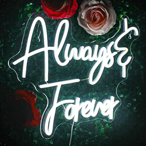 Looklight Always Forever Neon Led Sign - White Acrylic Letter USB Night Lamp for Bedroom, Wedding, Engagement, Birthday, Party, Christmas