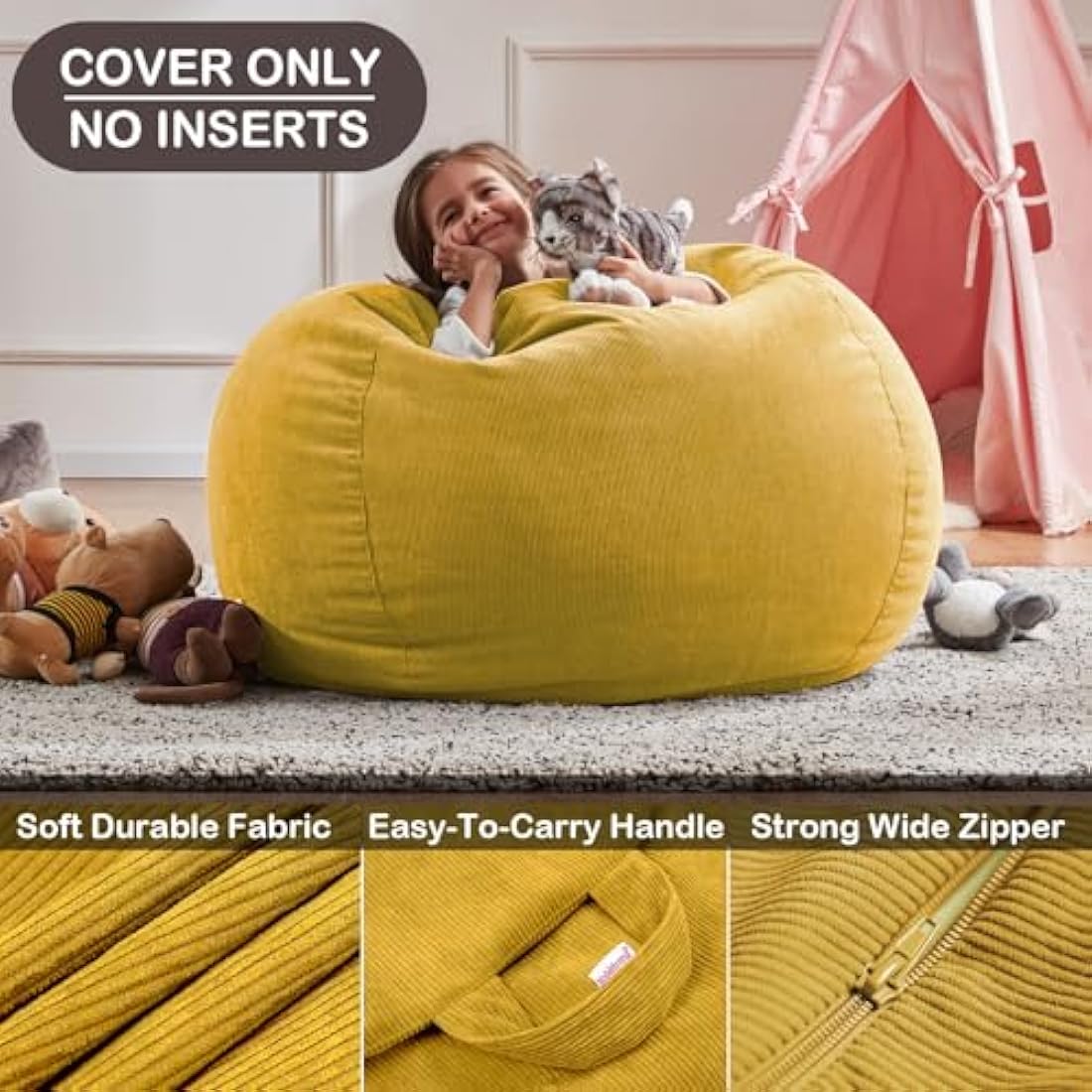 Nobildonna Bean Bag Chair Cover (No Filler) for Kids and Adults. Extra Large 300L Bean Bag Stuffed Animal Storage Washable Soft Premium Corduroy Stuffed Plush Toys Bean Bag Cover