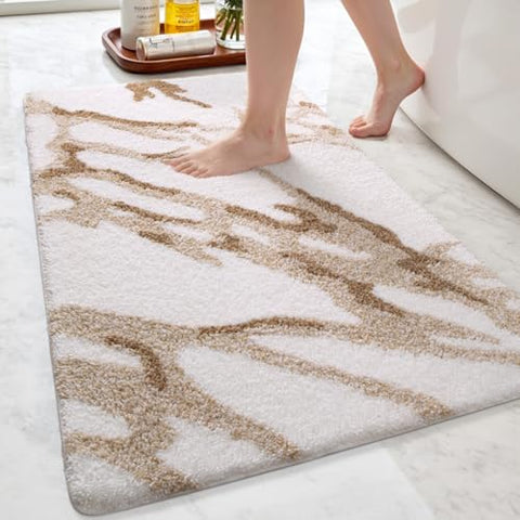DEXI Bath Mat 61 x 110 cm, Non-Slip Absorbent Bathroom Mats, Machine Washable, Soft and Thick Microfibre Shower Rug, White