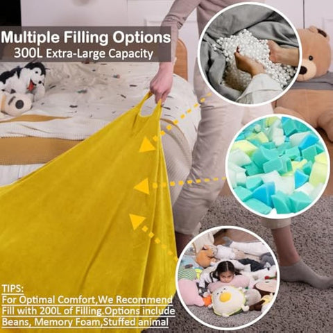 Nobildonna Bean Bag Chair Cover (No Filler) for Kids and Adults. Extra Large 300L Bean Bag Stuffed Animal Storage Washable Soft Premium Corduroy Stuffed Plush Toys Bean Bag Cover