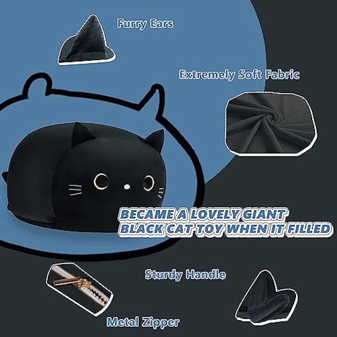 cuebear Stuffed Animal Storage Bean Bag Chair Cover for Kids Black Cat Beanbag Chair for Girls Large Size Toy Organizer Cover Only without Filling