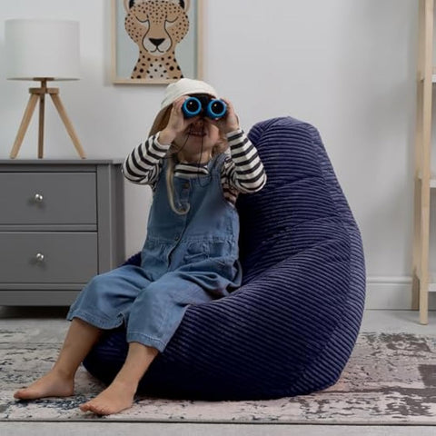 icon Dalton Kids Bean Bag, Navy Blue, Cord Kids Bean Bag Chair with Filling Included for Girls and Boys, Childrens Chair, Beanbags for Children, Playroom Décor, Bedroom Accessories