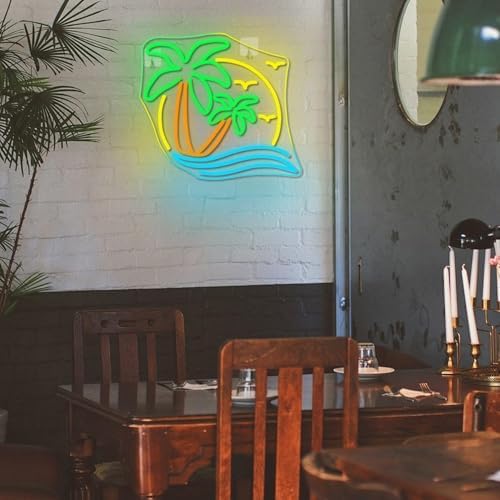 Horseneon Palm Tree Neon Sign Coconut Tree Neon Lights LED Light Sign USB Powered Neon Lights Sea Neon Signs for Bedroom Summer Beach Restaurant Man Cave Beer Cafe Bistro Club Party Decor