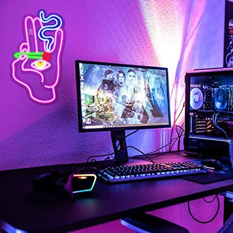 Looklight Hand Eye Neon Sign Pink Hand Neon Signs for Wall Decor Evil Eye Led Neon Signs USB Man Cave Neon Light Signs for Bedroom Game Room Kids Room Home Bar Pub Cafes Wedding Party Gift