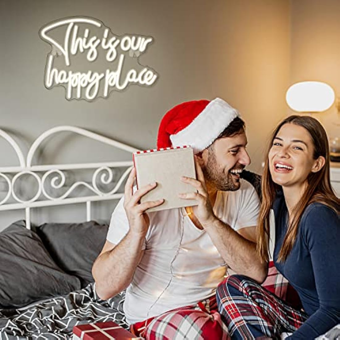 Looklight This is Our Happy Place Neon Sign Warm White Neon Signs for Wall Decor, Letter Light Sign Happy Place Light Up Signs for Bedroom Kids Room Home Bar Birthday Wedding Party Game Room