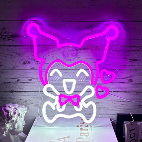 PILOYINDE Kuromi Neon Sign Purple Kuromi Neon Sign for Wall Decoration Anime LED Neon Light USB Neon Light Sign for Bedroom Decoration Party