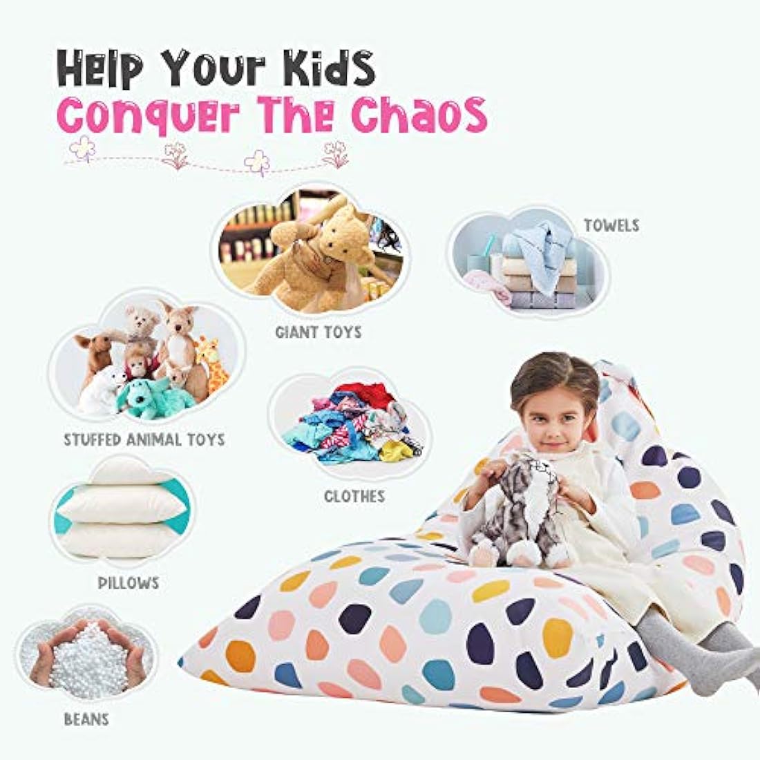 Nobildonna Stuffed Animal Storage Bean Bag for Kids (No Filler), Extra Large 250L Bean Bag Chair Cover Only, Washable Beanbag Without Filling Soft Premium Canvas Stuffable Bean Bag Cover