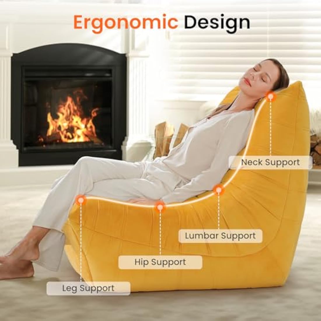 Vesgantti Togo Fireside Chair Yellow, Soft Suede Lounge Chair, Premium Foam Togo Sofa, Lazy Floor Sofa Couch, Corner Bean Bag Sofa for Living Room, Armless Accent Chair for Bedroom, Salon Office