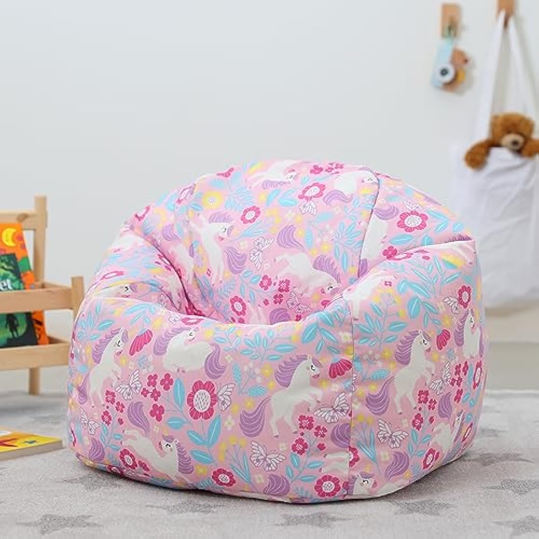 icon Unicorn Print Kids Bean Bag, Kids Bean Bag Chair with Filling Included for Girls and Boys, Childs Chair, Beanbags for Children, Nursery Décor, Playroom Décor, Bedroom Accessories
