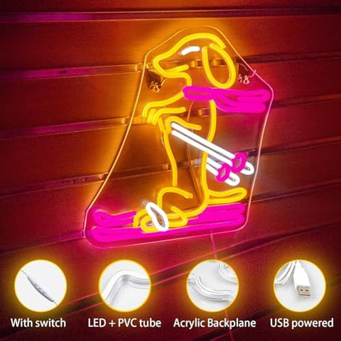 Horseneon Skateboard Neon Sign Sled Dachshund Neon Sign for Wall Decor Dimmable Animal Light up Sign for Bedroom Pet Shop Dog Lover