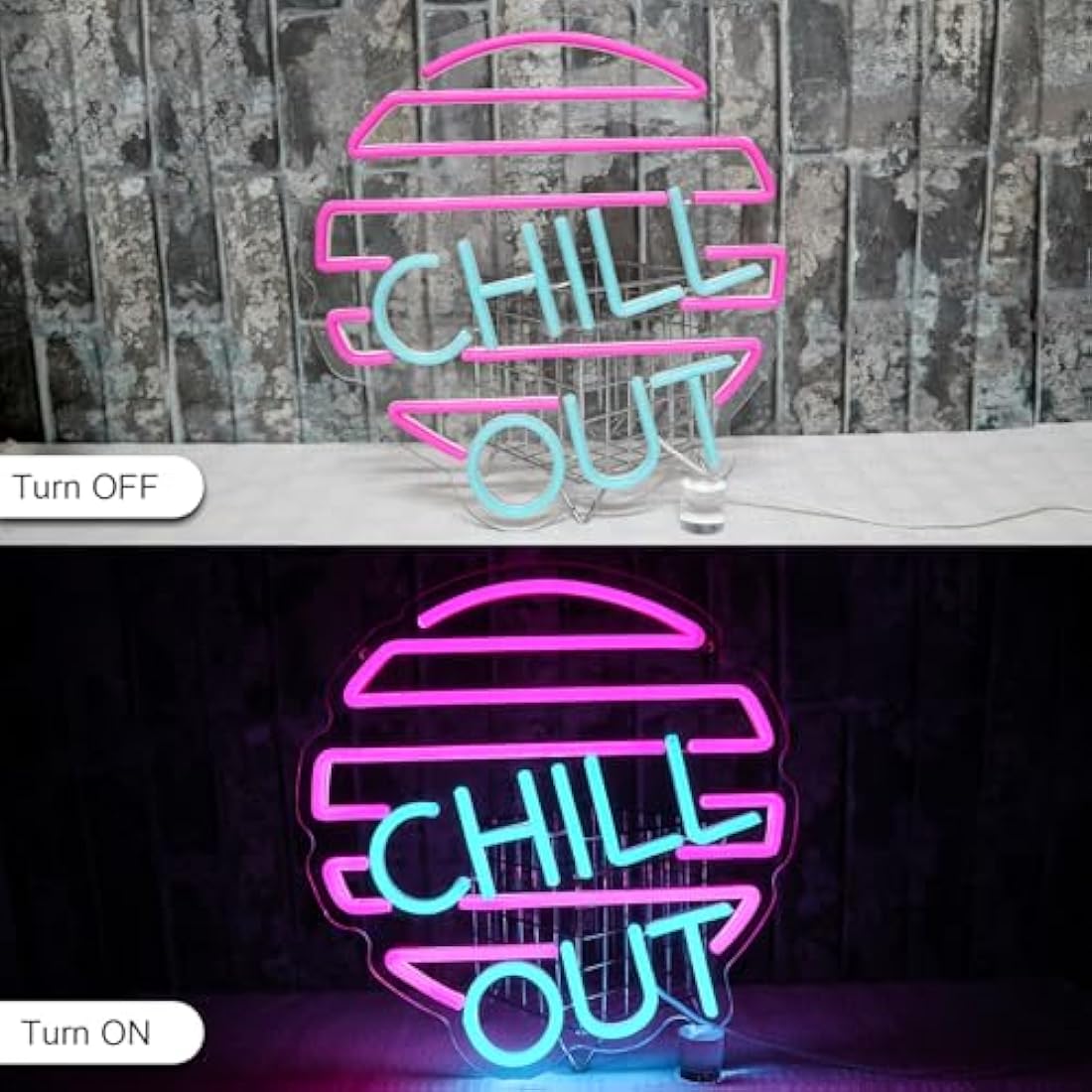 OYCGZV Chill Out Neon Light Sign - Blue Pink Neon Sign for Wall Decor Letter Neon Wall Light USB Led Sign for Home Game Zone Living Room Bedroom Man Cave Party Beer Bar Pub Cafe Party
