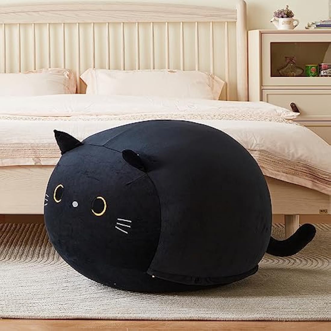 cuebear Stuffed Animal Storage Bean Bag Chair Cover for Kids Black Cat Beanbag Chair for Girls Large Size Toy Organizer Cover Only without Filling