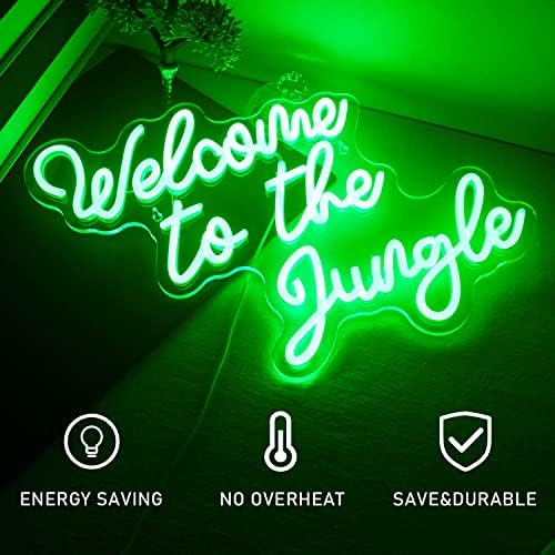 Welcome to The Jungle Neon Sign Green LED Word Neon Light Signs for Wall Decor USB Letter Light Up Sign for Garden Home Entryway Front Porch Party Gift