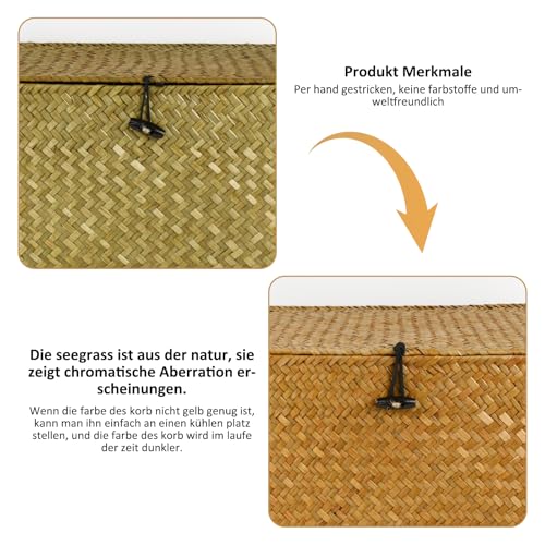 Wicker Storage Basket Woven Rattan Storage Box With Lids Seagrass Laundry Baskets Makeup Organizer For Bathroom, Living Room, Kitchen (S+M+L)