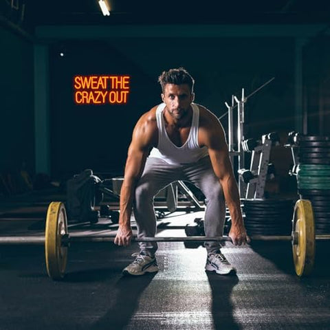 Sweat The Crazy Out Neon Sign Letters Led Neon Lights Red Neon Wall Light Fitness LED Signs for Gym Sports Office Game Room Man Cave Decoration Gift for Boys Sports Fan